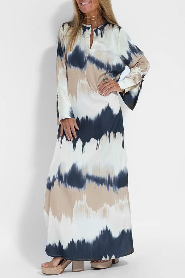 Tie Dye V Neck Pullover Long Sleeve Maxi Dress