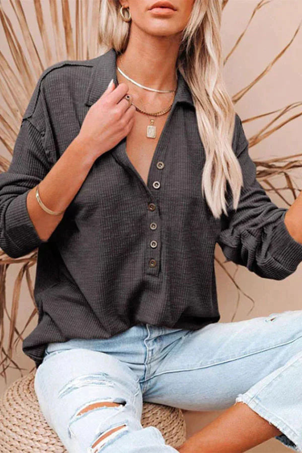 Casual Solid Color Long-sleeved Top Shirt