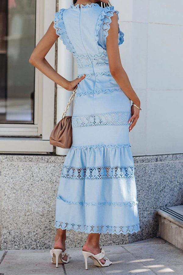 Be The One Crochet Lace Tiered Midi Dress