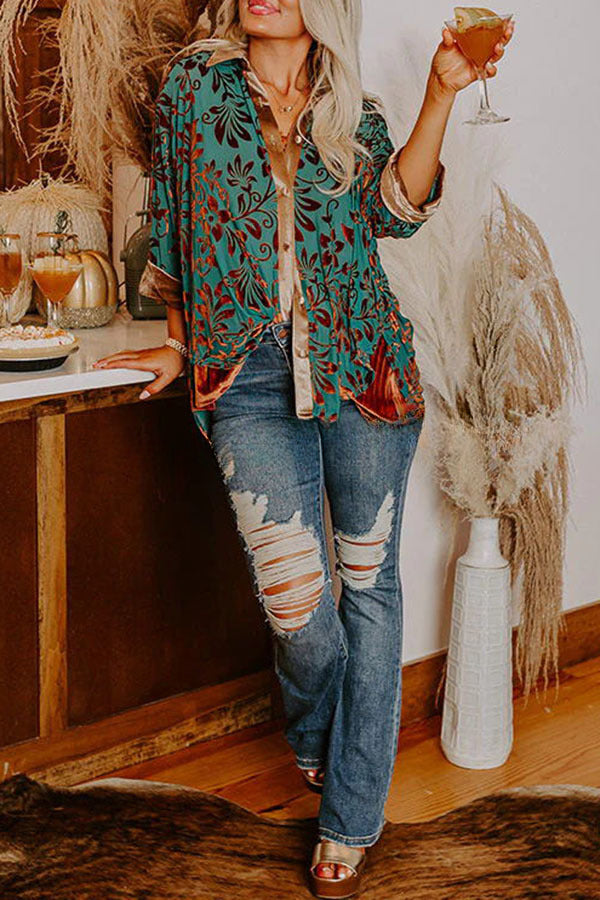 Perfect Luxe Look Velvet Floral Pattern Drape Blouse