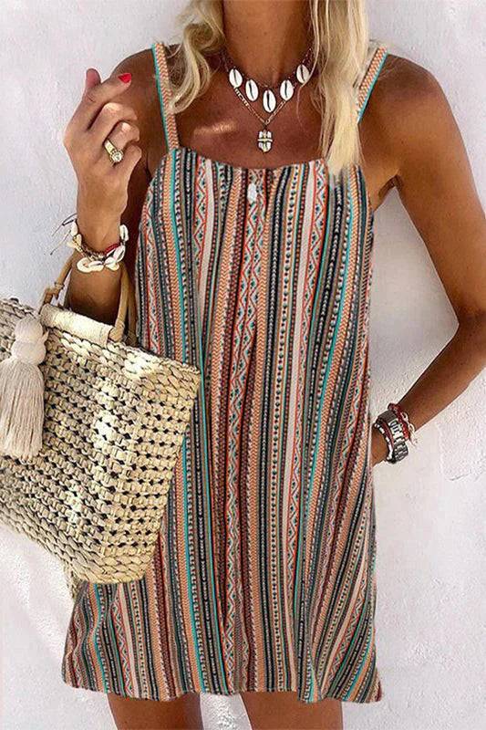 Casual Multicolor Striped Sphagetti Mini Dress