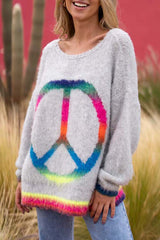 Love and Peace Knit Rainbow Pattern Loose Pullover Sweater