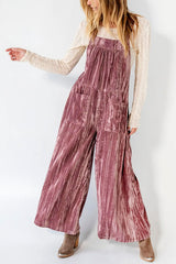 Comfy and Cute Velvet Tie-Back Pocketed Wide Leg Overalls