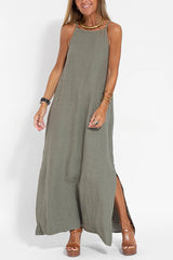 Less Is More Linen Blend Cami Slit Maxi Dress