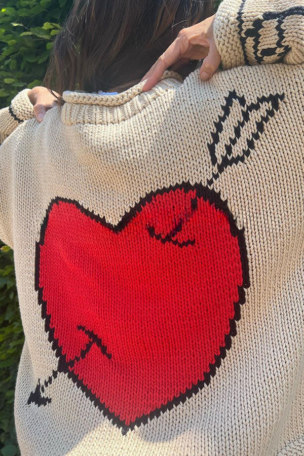 Love Is A Gift Creative Love Pattern Knit Loose Pullover Sweater