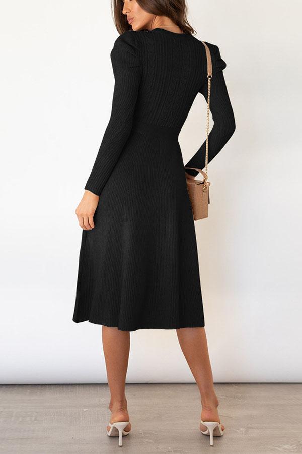 Bubble Long-sleeved Knitted Mid-length Dress