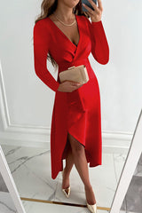 Charming Grace Ruffle Long Sleeve Midi Dress