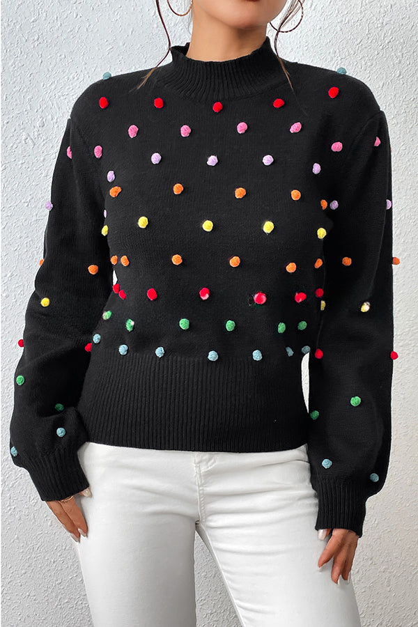 Karla Colorful Thread Ball Patchwork Crew Neck Pullover Sweater