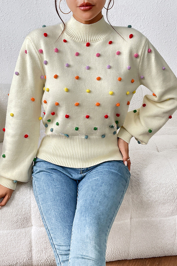 Karla Colorful Thread Ball Patchwork Crew Neck Pullover Sweater