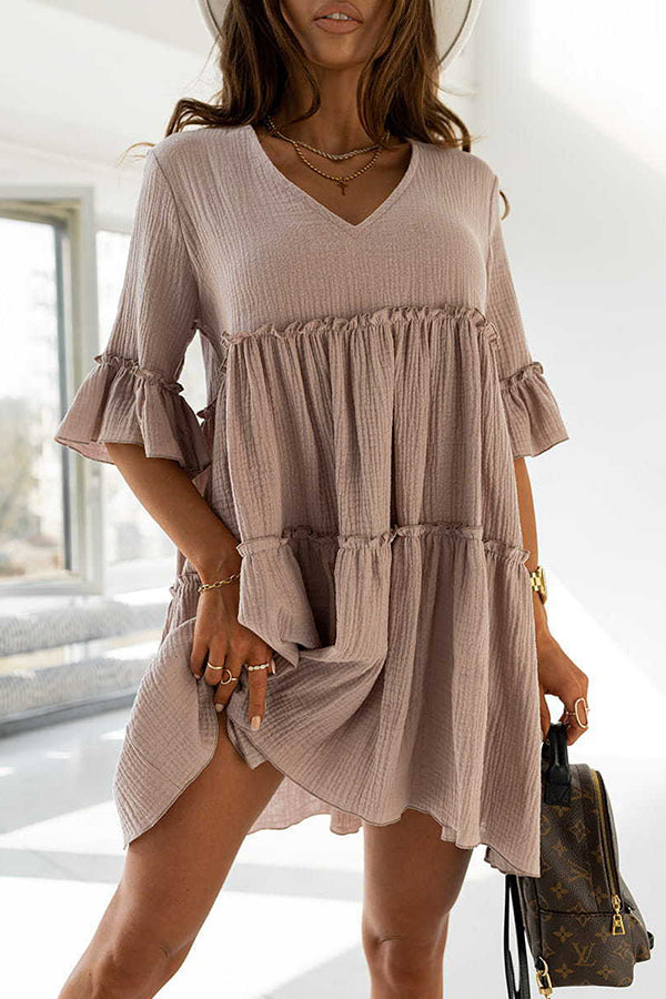 Coastal Caravan Linen Blend Babydoll Mini Dress