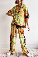 Fruity Citrus Linen Blend Printed Button Down Vacation Blouse