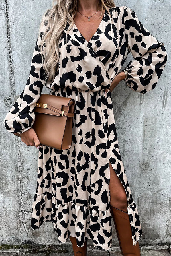 Running Wild Leopard Print Slit Midi Dress