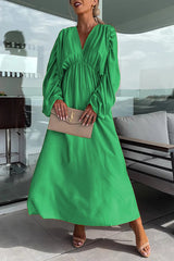 Whisper of A Thrill Satin Ruched Dolman Sleeves Maxi Dress