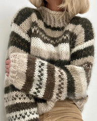 Chunky Retro Pattern Knit High Neck Pullover Sweater