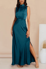 The Story of Us Satin High Neck Slit Maxi Dress