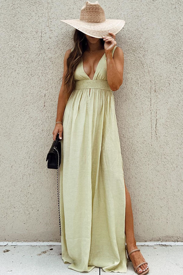 Easy Breezy Deep V Neck Vacation Maxi Dress