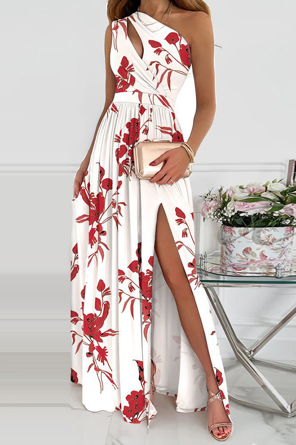 Jolie Floral One Shoulder Cutout Slit Maxi Dress