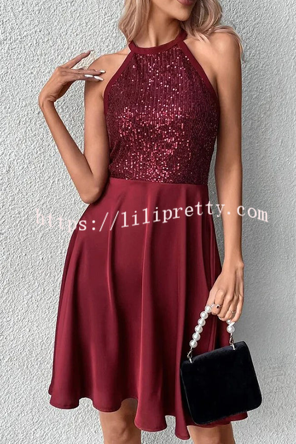 Lean Into Me Sequin Patchwork Solid Color Mini Dress