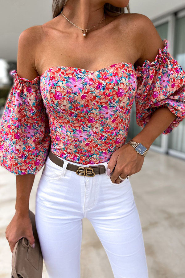 Floral Moment Off Shoulder Puff Sleeve Top