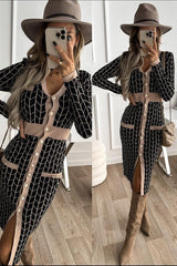 Chic State Geometric Lines Button Sweater Dress