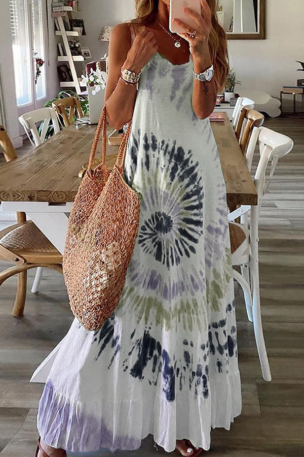 Breath of Fresh Air Tie-dye Printed A-line Maxi Dress