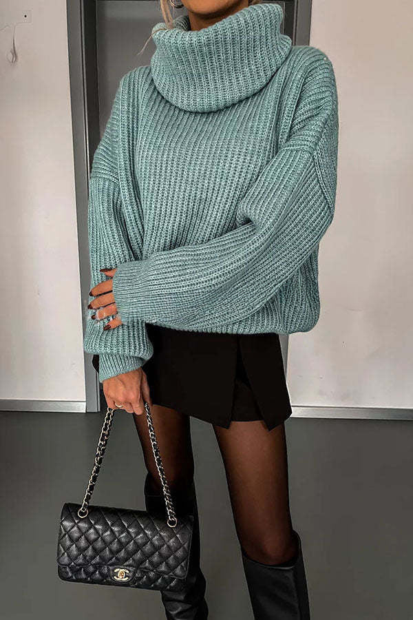 Ideally Yours  Knit Turtleneck Back Cutout Loose Sweater