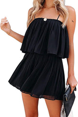 Hopeless Romantic Pleated Adjustable Strap Elastic Waist Romper