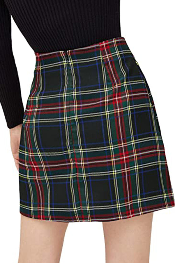 Interested In You Christmas Color Plaid Skirt