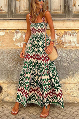 Timeless Beauty Printed Smocked Vacation Maxi Dress