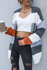 Casual Knitted Color Blocked Long Sleeved Cardigan