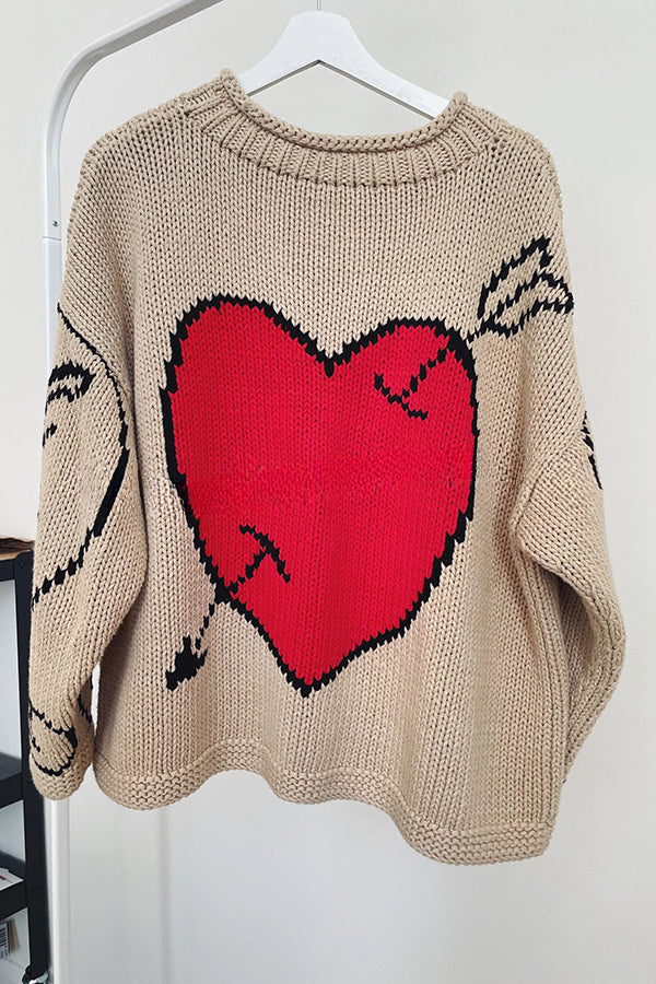 Love Is A Gift Creative Love Pattern Knit Loose Pullover Sweater