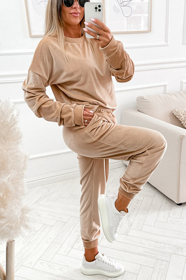 Ready for Anything Velour Pullover Top Pants Suit