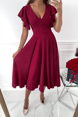 Certainly Chic Ruffle Sleeves Midi Dress