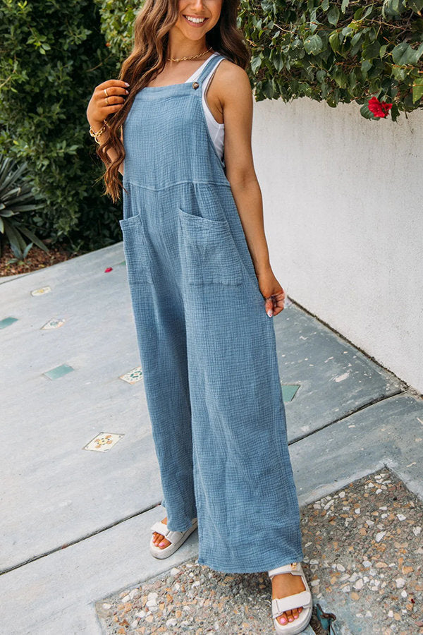 On Bali Time Cotton Blend Lightweight Wide Leg Jumpsuit