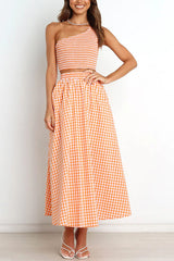 Slice of Sunshine Plaid Smocked Top and Pocketed Midi Dress