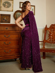 One Shoulder Cloak Sleeve Sequins Maxi Dress XJ726