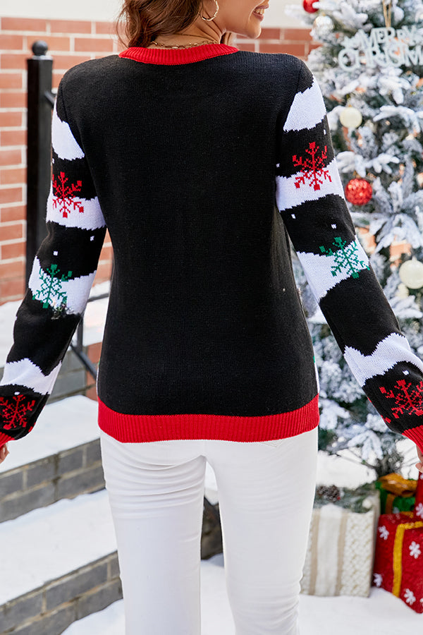 Christmas Print Crew Neck Long Sleeve Sweater