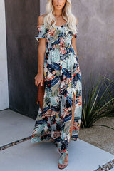 Put It In Print Smocked Slit Maxi Dress