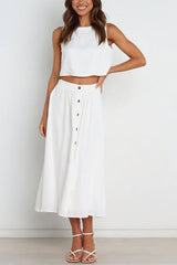 Lainey Crop Top and Pocketed Button Front Midi Skirt Set