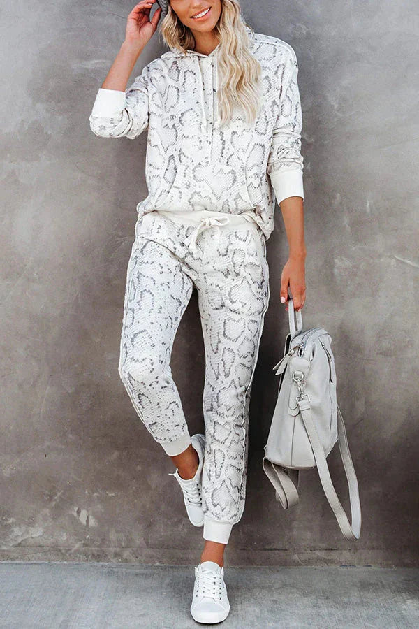 Kylan Snake Printed Hooded Pants Suit