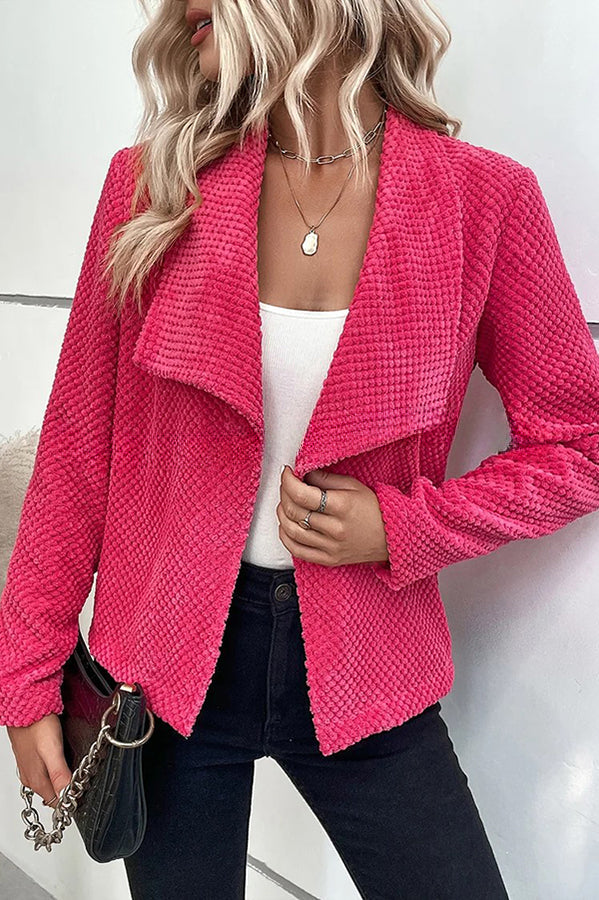 Lapel Solid Color Long Sleeve Buttonless Coat