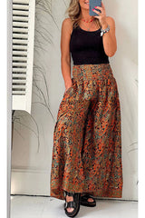 Fun Times Printed Pocketed Smocked Wide Leg Pants