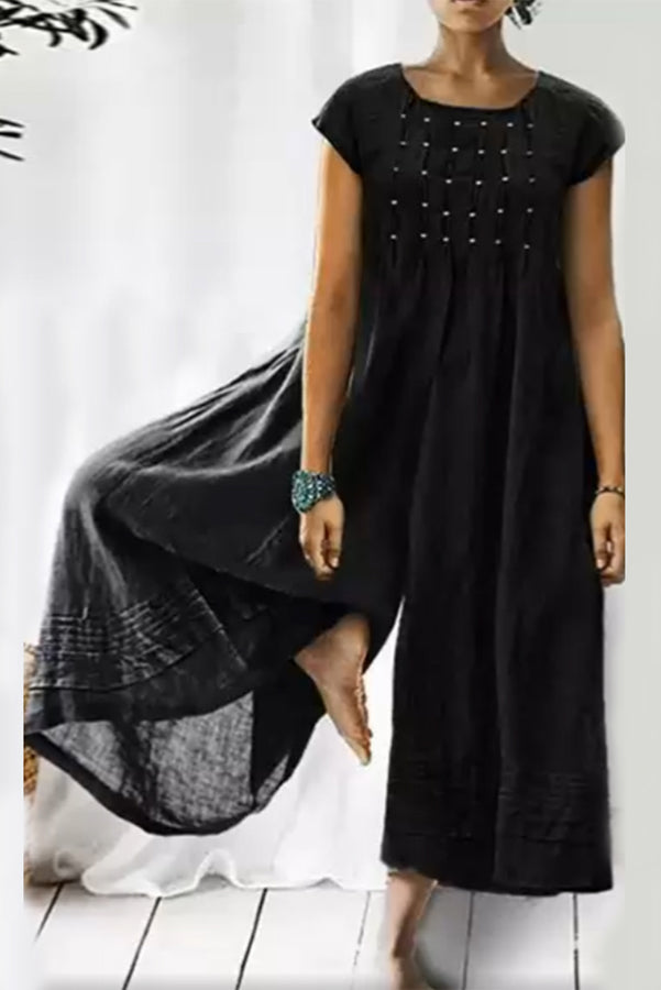 Tina Short Sleeve Ruched Detail Wide Leg Jumpsuit