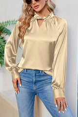 Vip Flight Plans Satin Twist Cut Out Neck Blouse