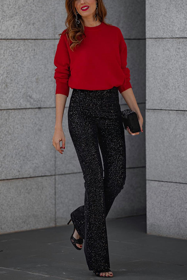 Diva Sequin High Rise Elastic Waist Flare Pants