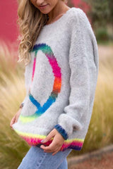 Love and Peace Knit Rainbow Pattern Loose Pullover Sweater