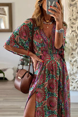 Bohemian Ways Batwing Sleeve Slit Maxi Dress