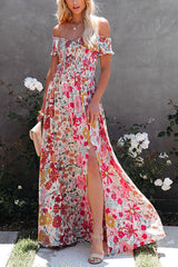 Put It In Print Smocked Slit Maxi Dress