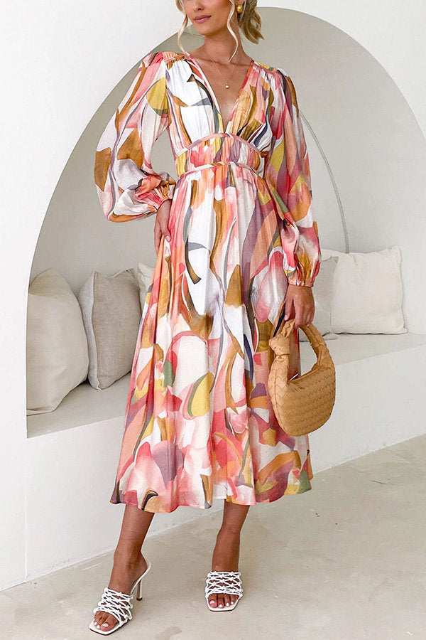 Eclipse Season Printed Long Sleeve Flowy Maxi Dress