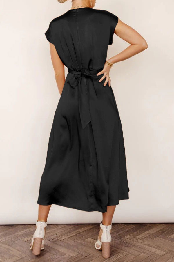 Elegant  All-match Tie Waist Midi Dress